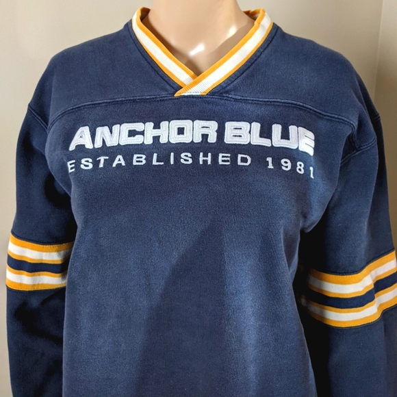 Vintage Anchor Blue v-neck navy sweater, men's medium - Picture 3 of 7